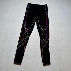 CW-X Stabilyx Compression Tights Womens Medium Black Rainbow Stitching 125809A